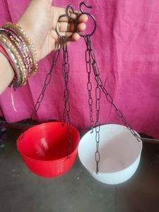 Hanging Planters Red & White Set Of 2