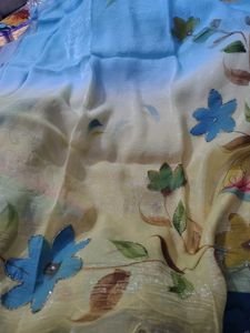 original hand brush paint saree