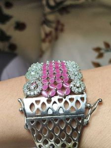 Exquisite Pink &amp; Silver Statement Bracelet