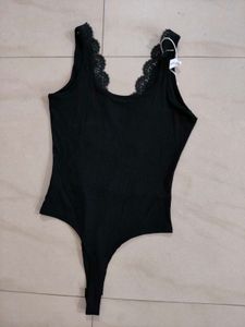Black Lace Trim Bodysuit