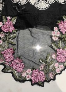 black floral embroidery dress material