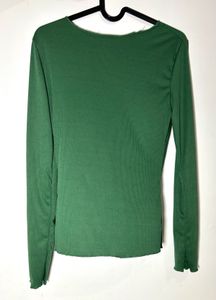 Green Ruched V-Neck Long Sleeve Top