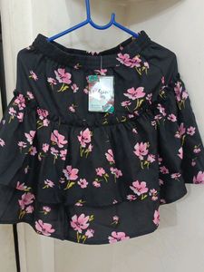 Black Flower Short Skirt