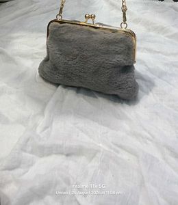 Cute Grey Furry Clutch Bag