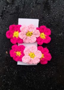 Handmade Crochet Hair Clips &amp; Bow Set