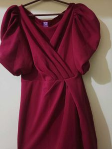 Chic Red Puff Sleeve Wrap Dress