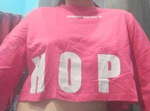 Pink Cropped T-Shirt with Graphic Print