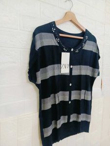 striped Button-Down Tee