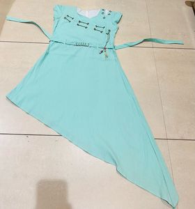 Stylish Asymmetrical Turquoise Midi Dress