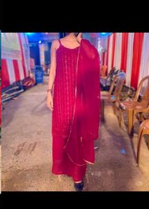 Stunning Red Chikankari Kurta Set
