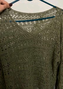 Olive Green Crochet Knit Top
