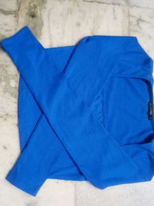 Mywishbag Blue Long Sleeve Crop Top