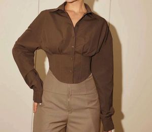 Chic Brown Corset Button-Up Shirt