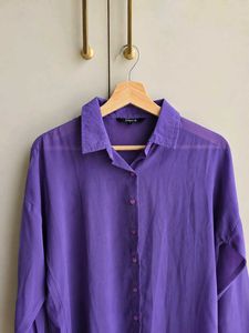 Sheer Purple Oversized Button-Up Shirt