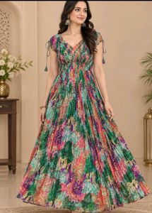 Vibrant Floral Pleated Maxi Dress