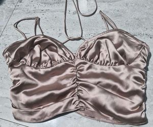 Chic Ruched Satin Crop Top