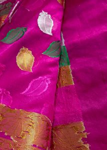 Vibrant Pink Silk Saree with Leaf Motifs