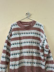 Vintage Floral Striped Knit Sweater