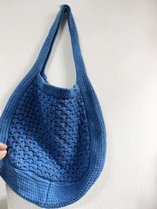 Chic Blue Knitted Hobo Bag