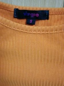 Orange Ribbed Crop Top with Drawstrings