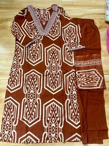 Brown Printed Kurta Set