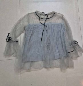 Sheer Tulle Kurta with Detailing