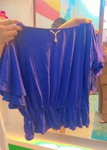 Chic Blue Ruffle Sleeve Top