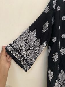 Black Kurta with White Paisley Print
