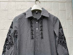 Korean Pintrest Chic Gingham Embroidered Shirt