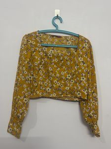 Yellow Floral Print Cropped Top