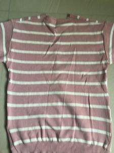 Pink &amp; White Striped V-Neck Top