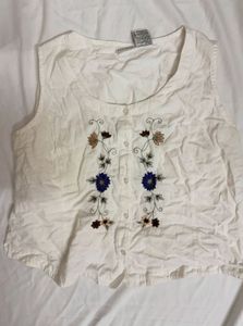 Embroidered White Sleeveless Top