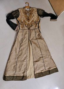 Elegant Beige Embroidered Anarkali Gown