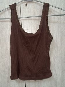 Brown Lace Trim Tank Top
