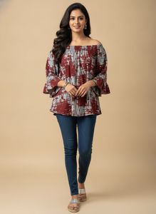 Maroon & Grey Off-Shoulder Top