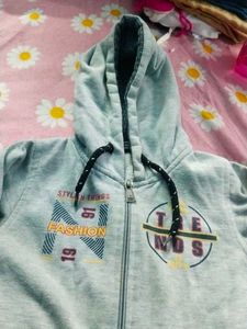 Grey Zip-Up Hoodie with Trendy Graphic
