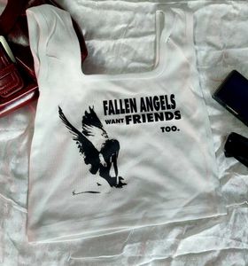 Graphic Angel Print Crop Tank Top