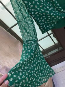Green Floral Tie-Front Crop Top