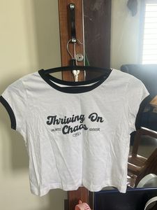 White Crop Top "Thriving On Chaos" - M size