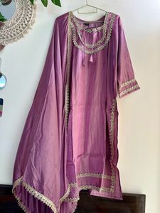 Mauve Japan silk embroidery Suit pant set
