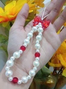 Pearl beaded with Red Bow phone charm