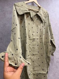 Olive Green Polka Dot A line Dress