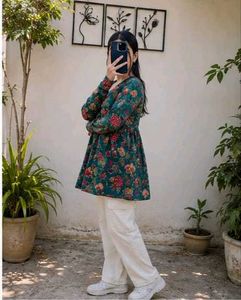 Floral Print Kurta with Bell Sleeves-All size
