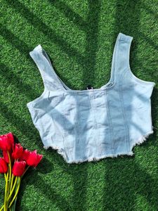Light Wash Denim Corset Crop Top