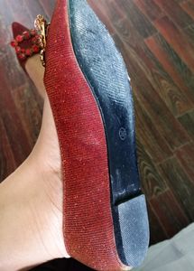 Sparkly Red Pointed Toe Flats with Embellishments