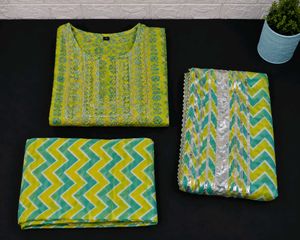 Olive Green Floral Printed plazo set