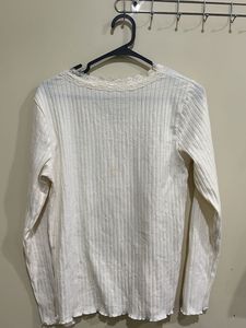 Cream Lace Trim Long Sleeve Top
