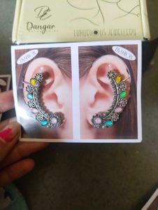 2 piece Boho Floral Ear Cuff with Colorful Gems