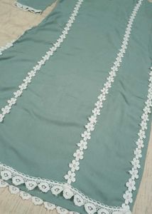 Elegant Sea Green Suit with White Floral Lace