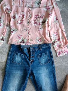 Pink Floral Button-Up Blouse